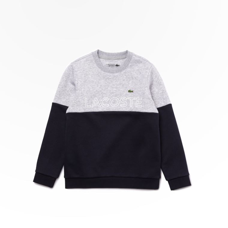 Lacoste SPORT Colorblock Fleece Sweatshirt Gri Lacivert Mavi Beyaz | tU8IFnIF