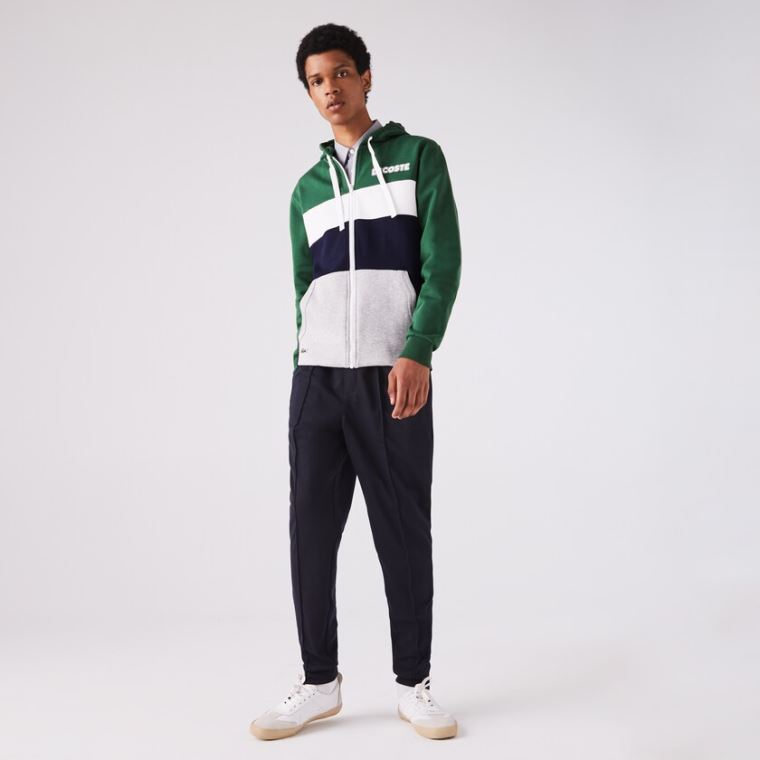 Lacoste SPORT Colourblock Fleece Zip Sweatshirt Yeşil Lacivert Mavi Gri Beyaz | rukIeDxb