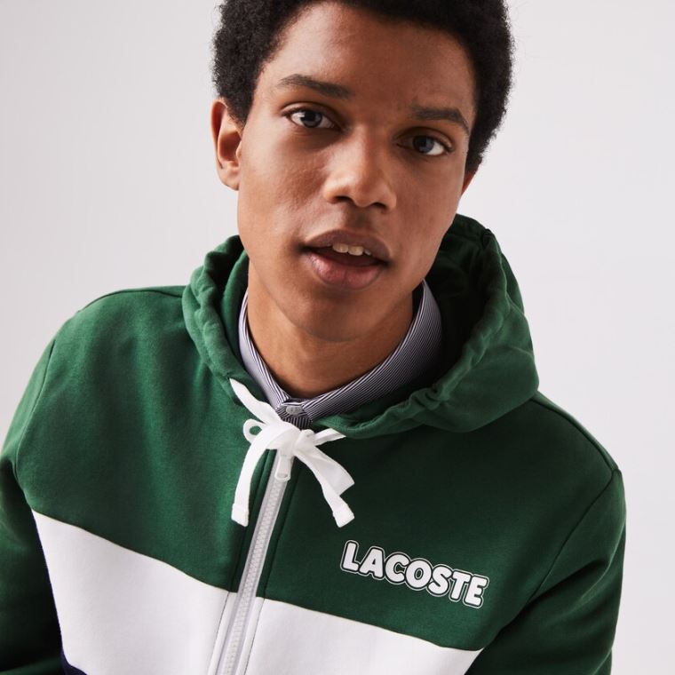 Lacoste SPORT Colourblock Fleece Zip Sweatshirt Yeşil Lacivert Mavi Gri Beyaz | rukIeDxb