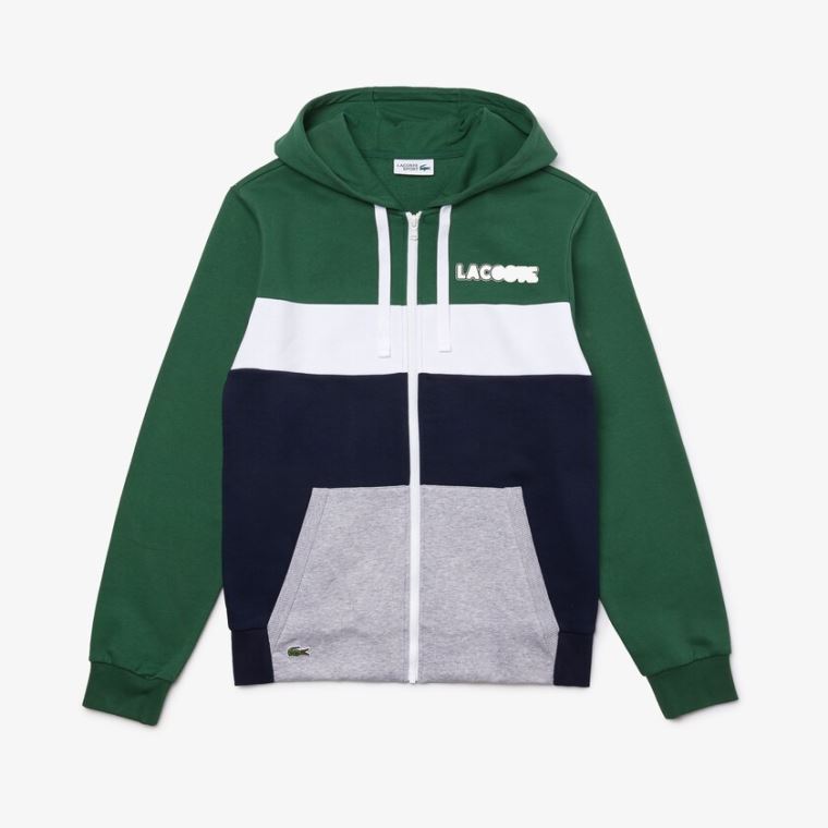 Lacoste SPORT Colourblock Fleece Zip Sweatshirt Yeşil Lacivert Mavi Gri Beyaz | rukIeDxb