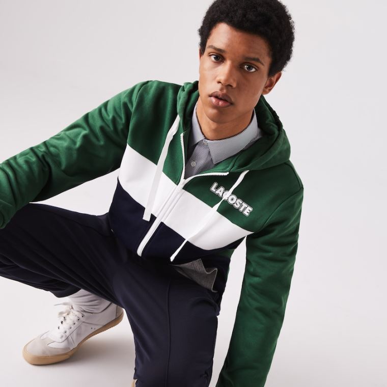 Lacoste SPORT Colourblock Fleece Zip Sweatshirt Yeşil Lacivert Mavi Gri Beyaz | rukIeDxb