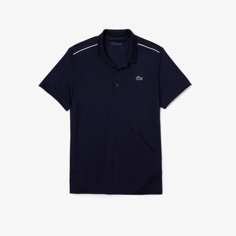 Lacoste SPORT Contrast Piping Nefes Alabilir Piqué Polo Shirt Lacivert Mavi Beyaz | 4QQ0uW1t