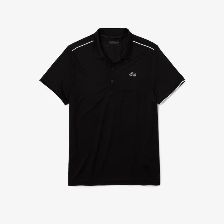 Lacoste SPORT Contrast Piping Nefes Alabilir Piqué Polo Shirt Siyah Beyaz | 5mG5c5yX