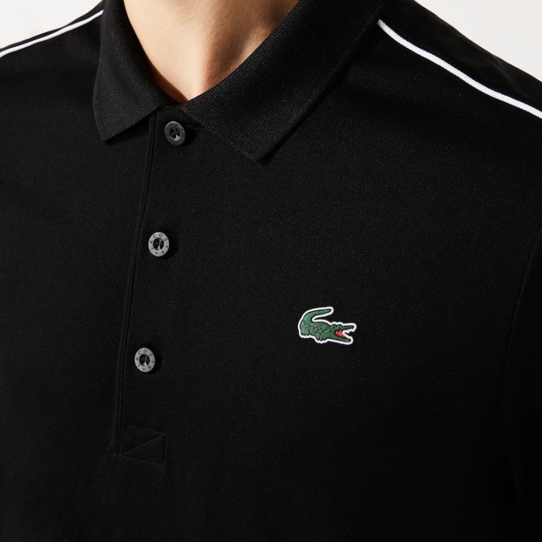 Lacoste SPORT Contrast Piping Nefes Alabilir Piqué Polo Shirt Siyah Beyaz | 5mG5c5yX