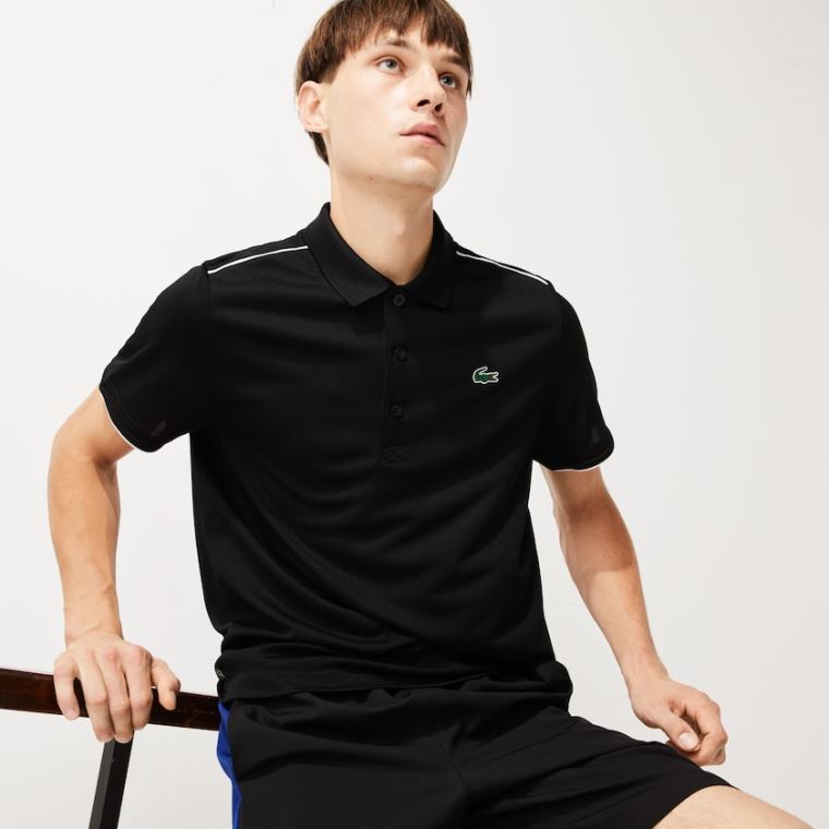 Lacoste SPORT Contrast Piping Nefes Alabilir Piqué Polo Shirt Siyah Beyaz | 5mG5c5yX