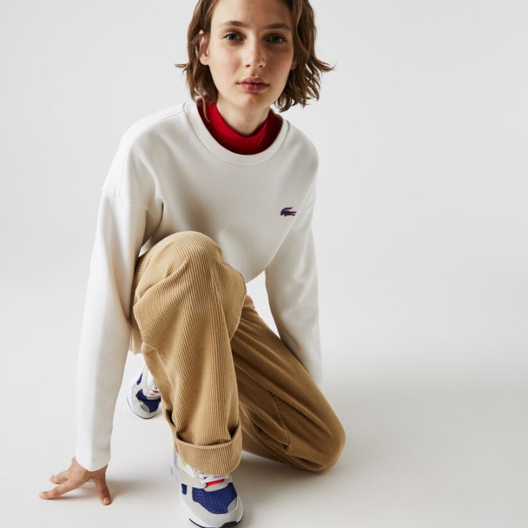 Lacoste SPORT Crew Neck Pamuklu Sweatshirt Beyaz | UfXZhJw4