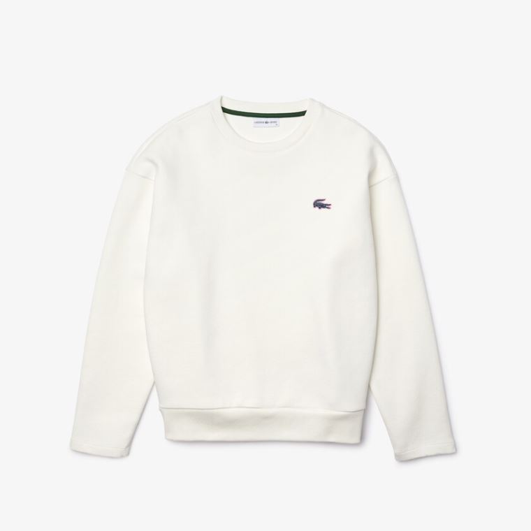 Lacoste SPORT Crew Neck Pamuklu Sweatshirt Beyaz | UfXZhJw4