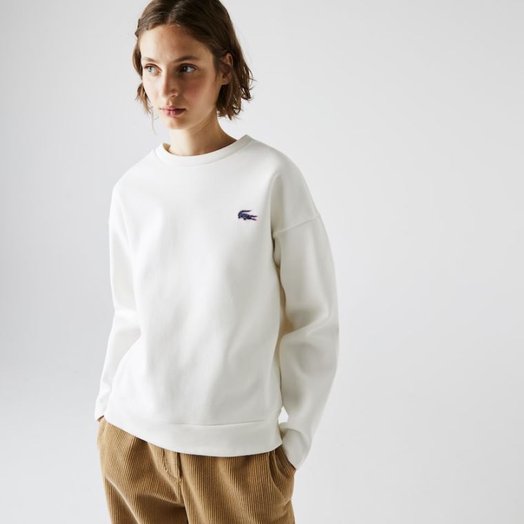 Lacoste SPORT Crew Neck Pamuklu Sweatshirt Beyaz | UfXZhJw4