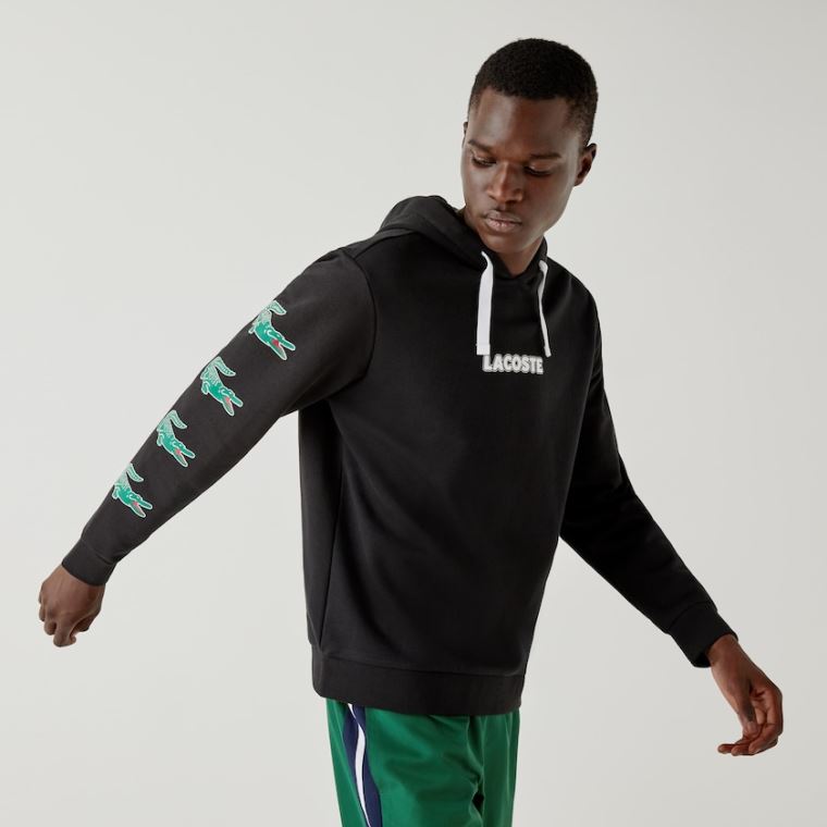 Lacoste SPORT Crocodile Print Kukuletalı Pamuklu Sweatshirt Siyah | FWVB7bgB