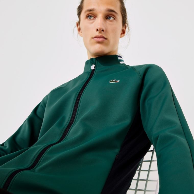 Lacoste SPORT Ergonomic Stretch Zip Golf Sweatshirt Yeşil Lacivert Mavi Beyaz | d9LTJsLS