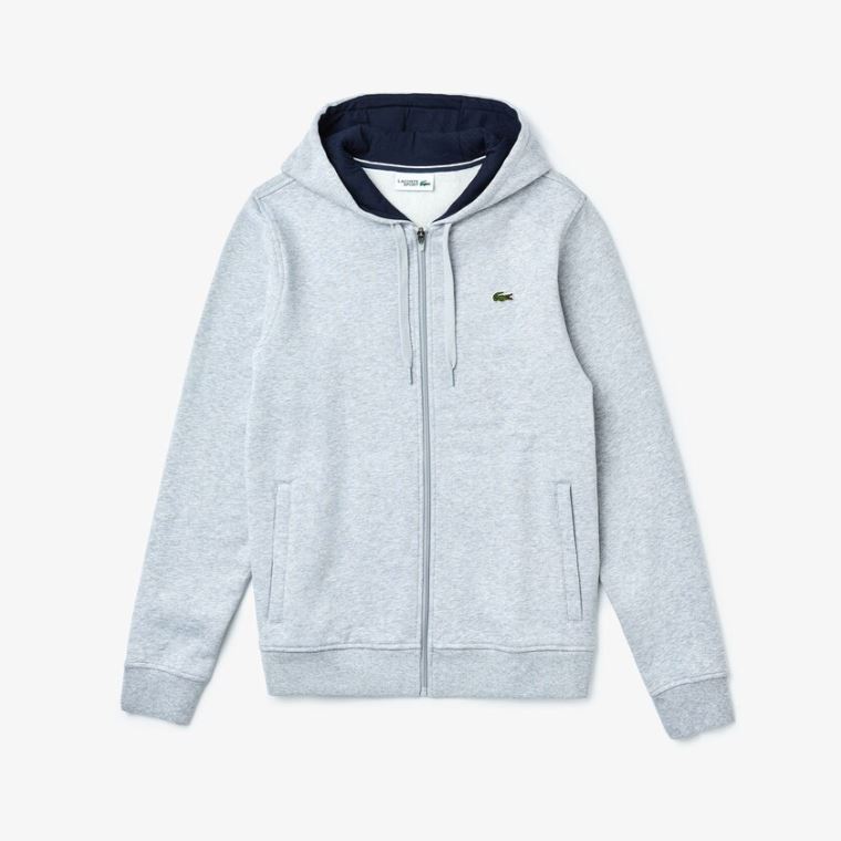 Lacoste SPORT Full-Zip Fleece Hoodie Gri Lacivert Mavi | HWoNFr6P