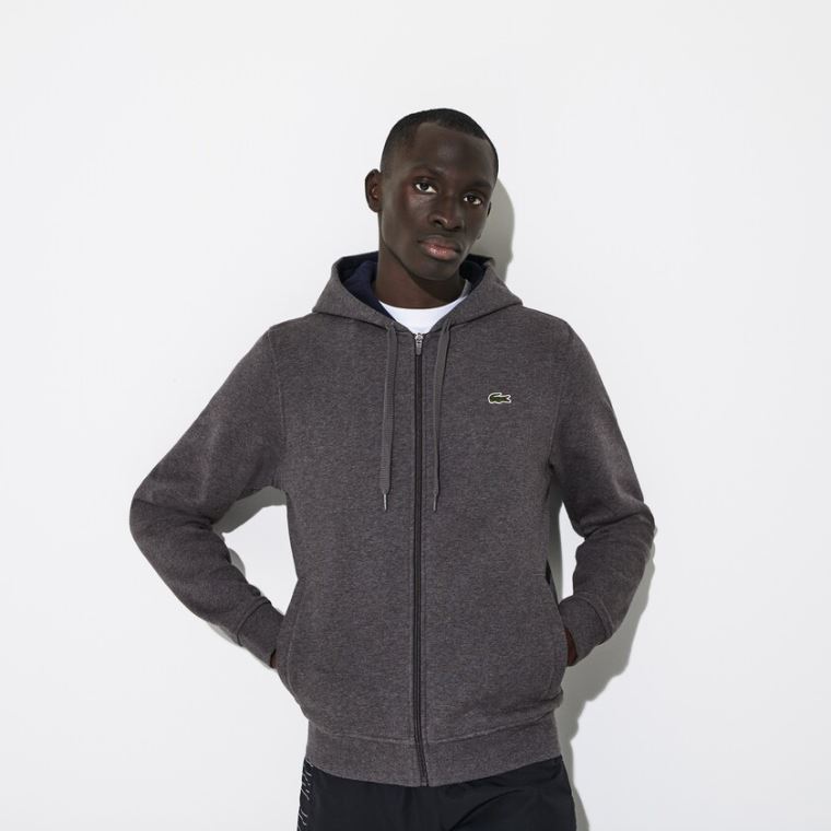 Lacoste SPORT Full-Zip Fleece Hoodie Gri Lacivert Mavi | S0qRPzfo