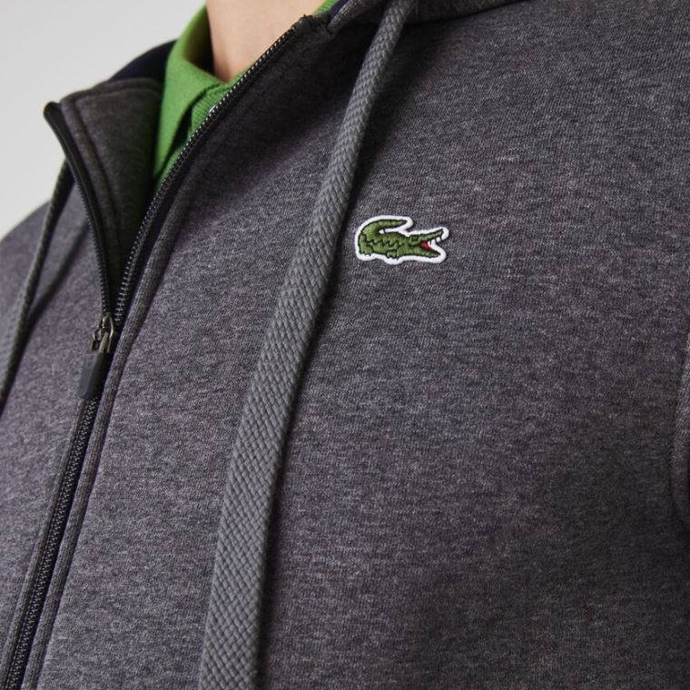 Lacoste SPORT Full-Zip Fleece Hoodie Gri Lacivert Mavi | S0qRPzfo