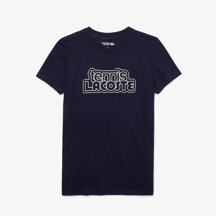 Lacoste SPORT Graphic-Print Tenis T-shirt Lacivert Mavi | 36hP0khL