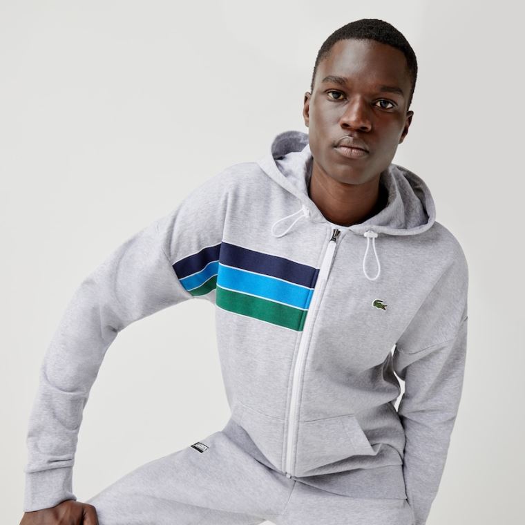 Lacoste SPORT Kukuletalı Colorblock Fleece Zip Sweatshirt Gri Lacivert Mavi Mavi Yeşil Beyaz | 8MbWnUab