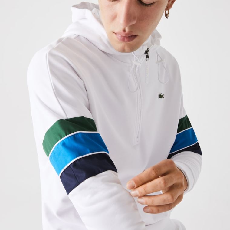 Lacoste SPORT Kukuletalı Colorblock Fleece Sweatshirt Beyaz Yeşil Mavi Lacivert Mavi Beyaz | jelYsXPV