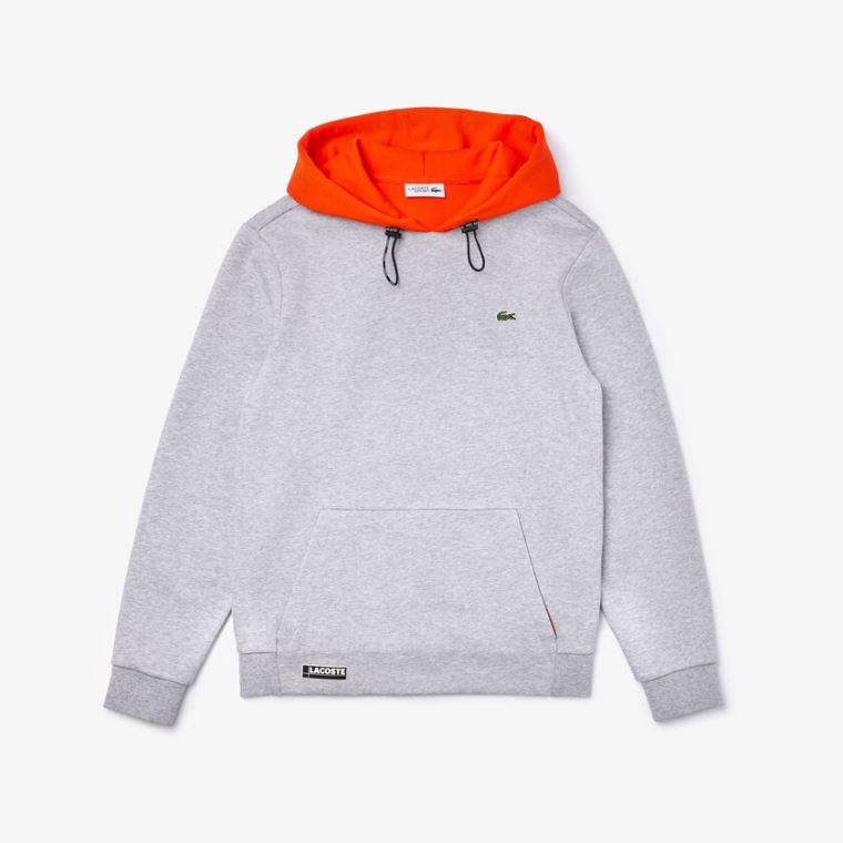 Lacoste SPORT Kukuletalı Contrast Fleece Sweatshirt Gri Kırmızı | 5WqhMz4F