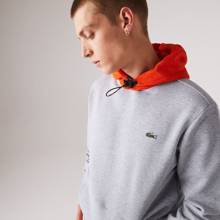 Lacoste SPORT Kukuletalı Contrast Fleece Sweatshirt Gri Kırmızı | 5WqhMz4F