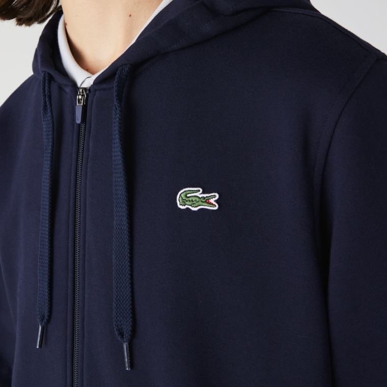 Lacoste SPORT Kukuletalı Hafif Bi-material Sweatshirt Lacivert Mavi | qNjcISJH