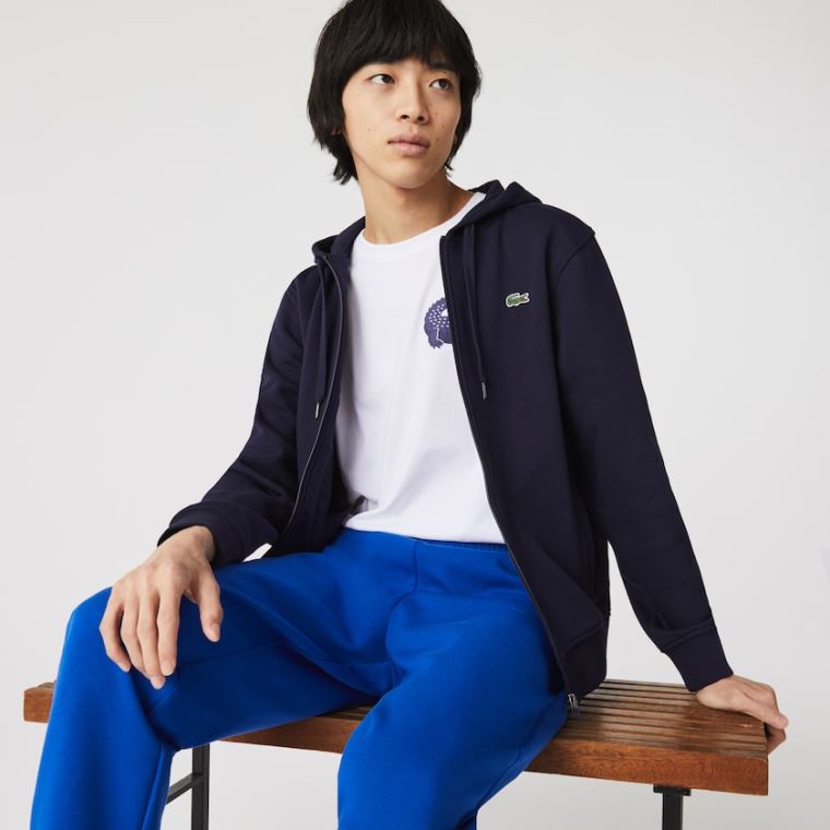 Lacoste SPORT Kukuletalı Hafif Bi-material Sweatshirt Lacivert Mavi | qNjcISJH