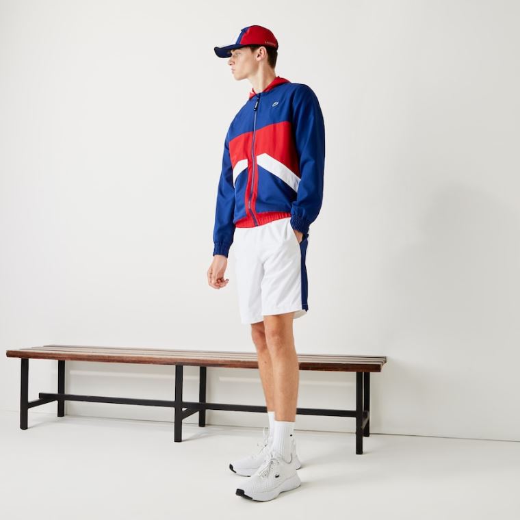 Lacoste SPORT Kukuletalı Su-Resistant Colorblock Jacket Mavi Kırmızı Beyaz | mwrxwYZZ