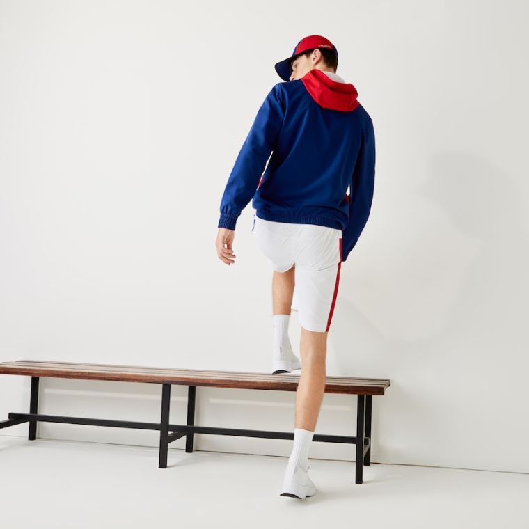 Lacoste SPORT Kukuletalı Su-Resistant Colorblock Jacket Mavi Kırmızı Beyaz | mwrxwYZZ