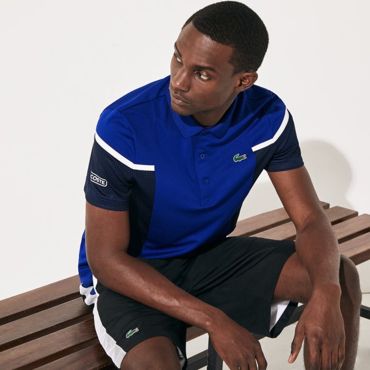 Lacoste SPORT Mesh Panel Nefes Alabilir Tenis Polo Shirt Mavi Siyah Beyaz | k20mBAby