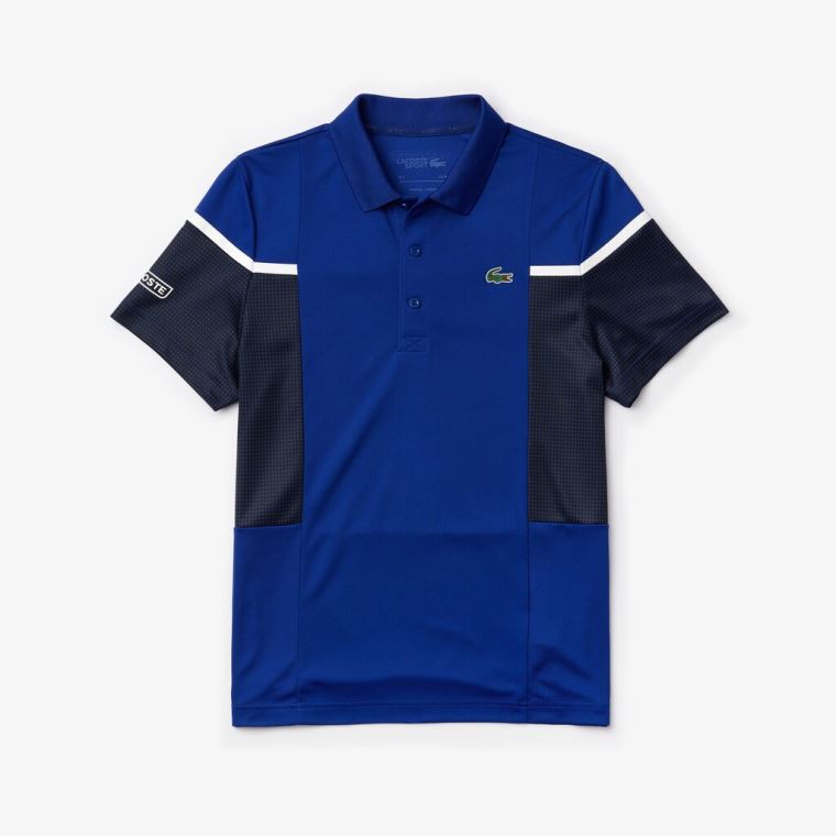 Lacoste SPORT Mesh Panel Nefes Alabilir Tenis Polo Shirt Mavi Siyah Beyaz | k20mBAby