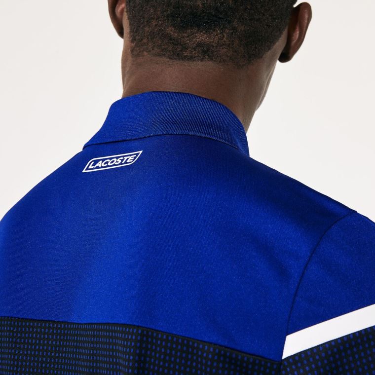 Lacoste SPORT Mesh Panel Nefes Alabilir Tenis Polo Shirt Mavi Siyah Beyaz | k20mBAby