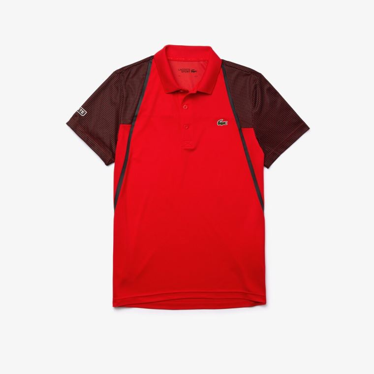 Lacoste SPORT Mesh Sleeved Nefes Alabilir Tenis Polo Shirt Kırmızı Beyaz Siyah | VjbC2ng4