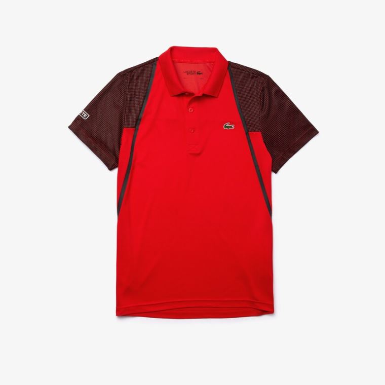 Lacoste SPORT Mesh Sleeved Nefes Alabilir Tenis Polo Shirt Kırmızı Beyaz Siyah | tTpNJx6f