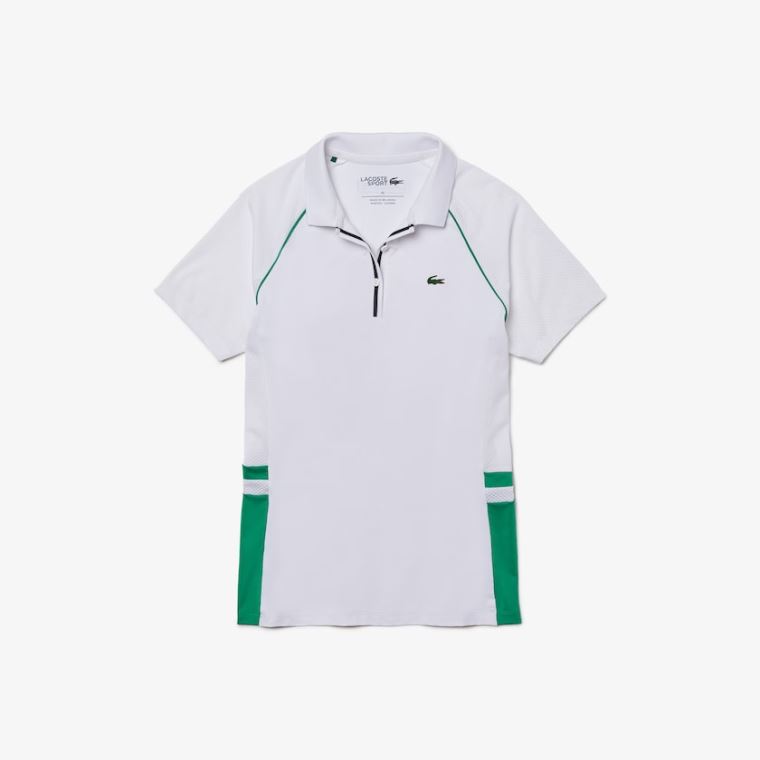 Lacoste SPORT Mixed-Matterial Nefes Alabilir Stretch Tenis Polo Beyaz Yeşil Lacivert Mavi | CpppR4Ny