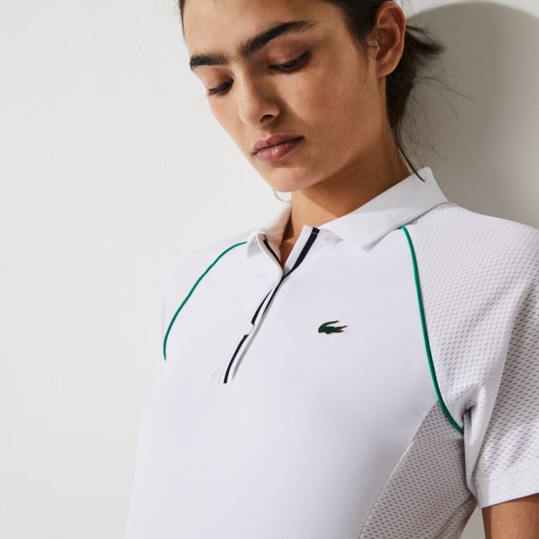 Lacoste SPORT Mixed-Matterial Nefes Alabilir Stretch Tenis Polo Beyaz Yeşil Lacivert Mavi | CpppR4Ny