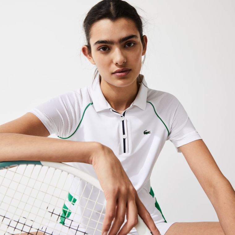 Lacoste SPORT Mixed-Matterial Nefes Alabilir Stretch Tenis Polo Beyaz Yeşil Lacivert Mavi | CpppR4Ny