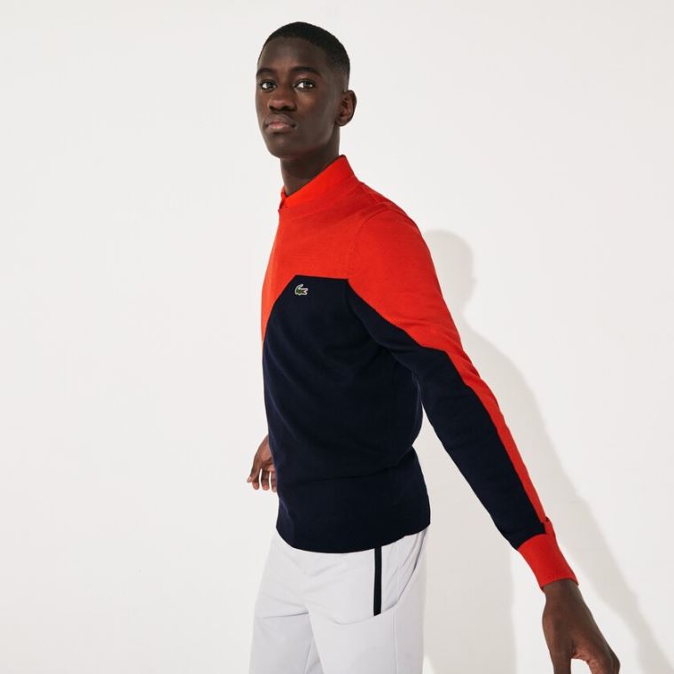 Lacoste SPORT Nefes Alabilir Knit Crew Neck Golf Kazak Kırmızı Lacivert Mavi | vuBQsdFg