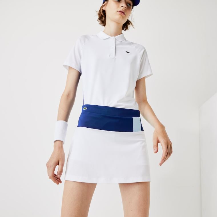 Lacoste SPORT Nefes Alabilir Stretch Tenis Skirt Mavi Beyaz Sarı Mavi Yeşil | REOwcKKe