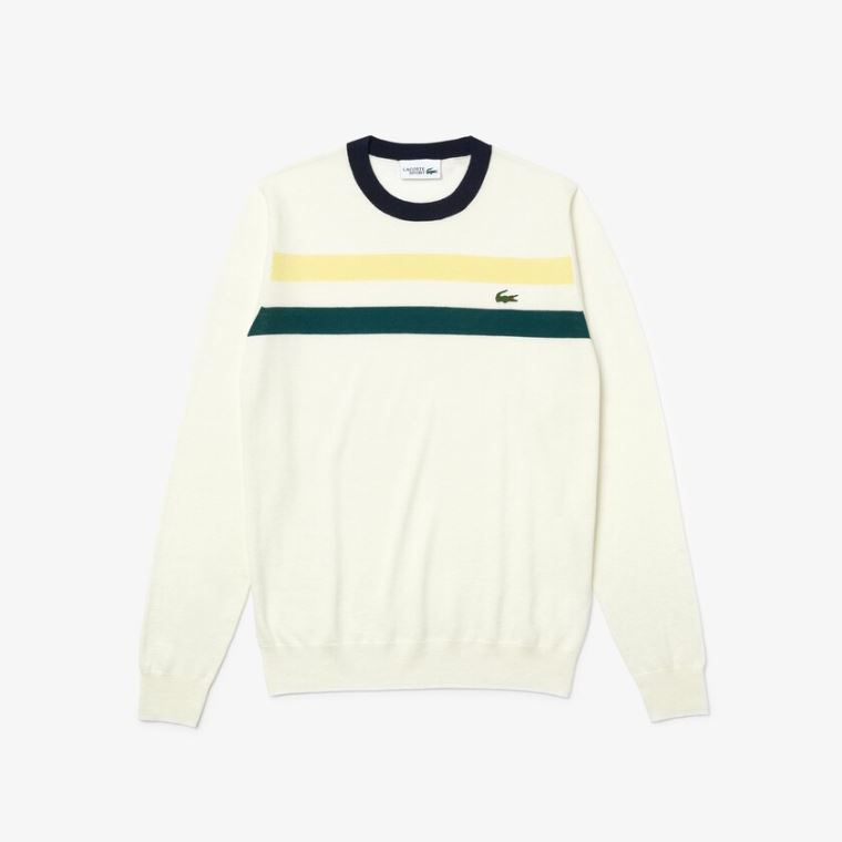 Lacoste SPORT Nefes Alabilir Striped Wool Golf Kazak Beyaz Sarı Yeşil Lacivert Mavi | Nke1AIEQ