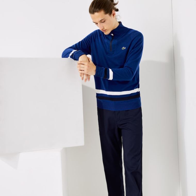 Lacoste SPORT Nefes Alabilir Wool Golf Kazak Mavi Lacivert Mavi Beyaz | eExCcXPz