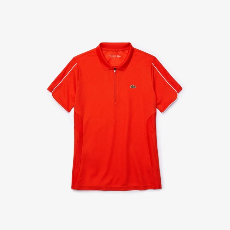 Lacoste SPORT Nefes Alabilir Zip-Up Polo Shirt Kırmızı Beyaz | 0iBvAkZ6