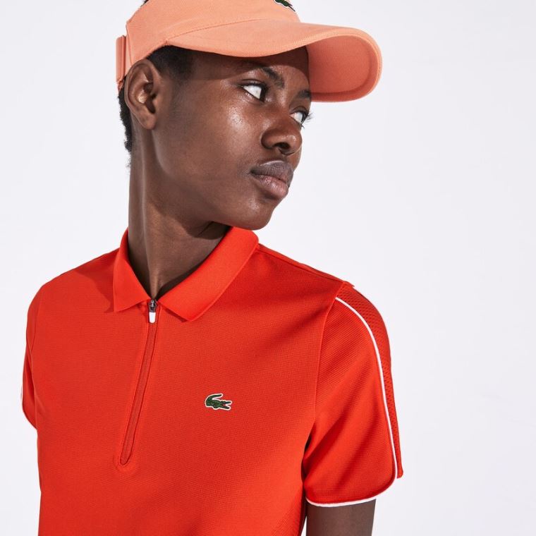 Lacoste SPORT Nefes Alabilir Zip-Up Polo Shirt Kırmızı Beyaz | 0iBvAkZ6