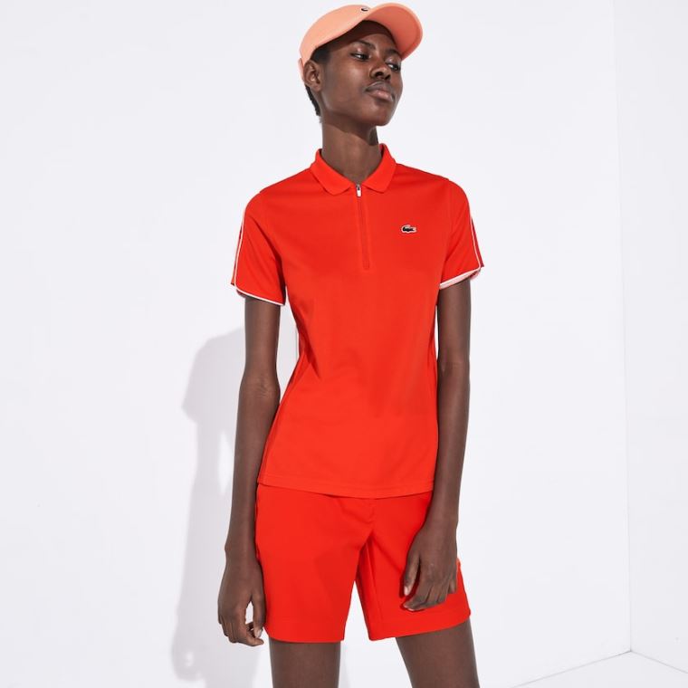 Lacoste SPORT Nefes Alabilir Zip-Up Polo Shirt Kırmızı Beyaz | 0iBvAkZ6