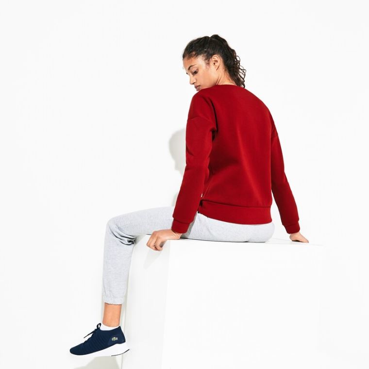 Lacoste SPORT Oversize Croc Pamuklu-Blend Sweatshirt Koyu Kırmızı | f45VVOdD