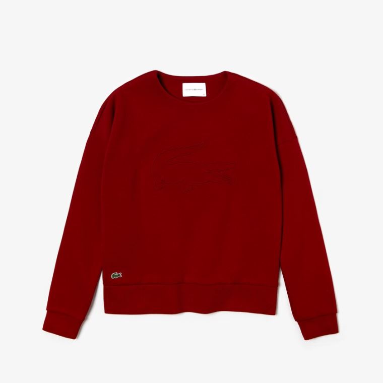 Lacoste SPORT Oversize Croc Pamuklu-Blend Sweatshirt Koyu Kırmızı | f45VVOdD