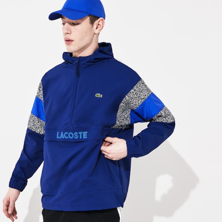 Lacoste SPORT Print-Blocked Performance Rüzgarlık Lacivert Mavi Siyah Beyaz Mavi | nUmUtmAR