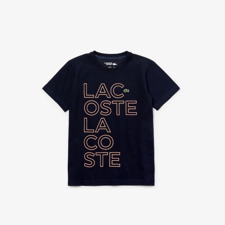 Lacoste SPORT Printed Nefes Alabilir Pamuklu T-shirt Lacivert Mavi Pembe | aXQG0PsS