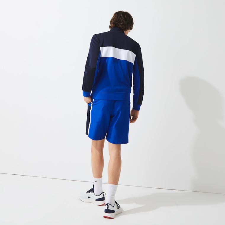 Lacoste SPORT Resistant Colourblock Piqué Zip Sweatshirt Lacivert Mavi Mavi Beyaz Mavi | tnng4Oll