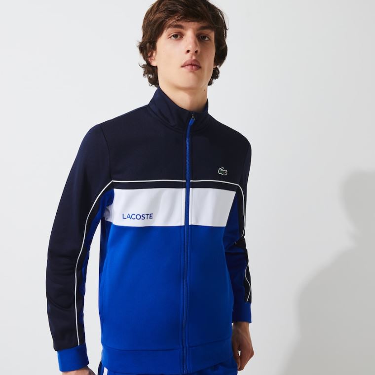 Lacoste SPORT Resistant Colourblock Piqué Zip Sweatshirt Lacivert Mavi Mavi Beyaz Mavi | tnng4Oll