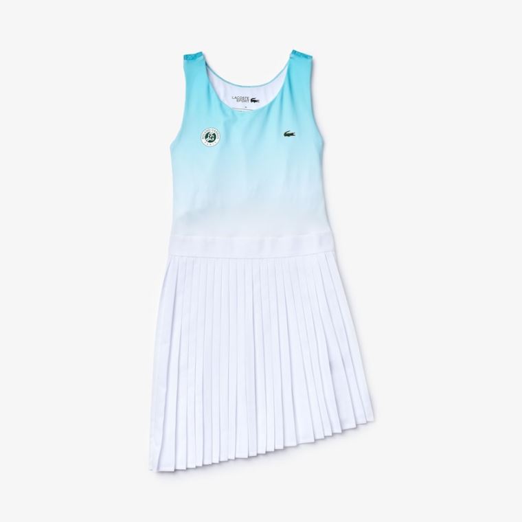 Lacoste SPORT Roland Garros Asymmetrical Pleated Elbise Turkuaz Beyaz Yeşil | c8cNh1Xs