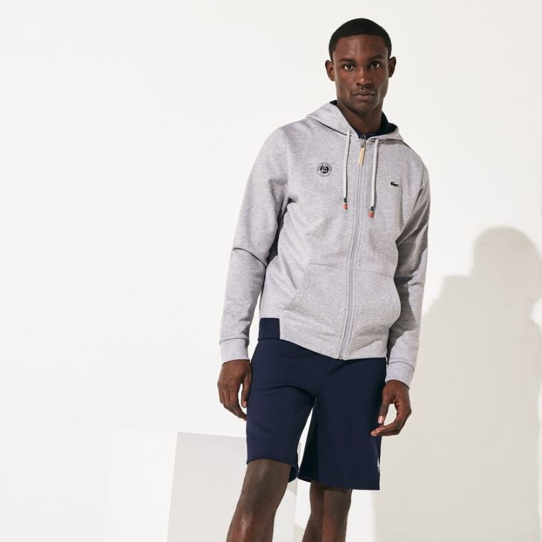 Lacoste SPORT Roland Garros Kukuletalı Zip-Up Sweatshirt Gri Lacivert Mavi Beyaz | JrWgmLxX