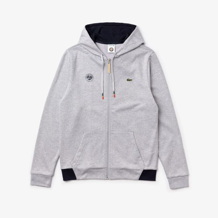 Lacoste SPORT Roland Garros Kukuletalı Zip-Up Sweatshirt Gri Lacivert Mavi Beyaz | JrWgmLxX